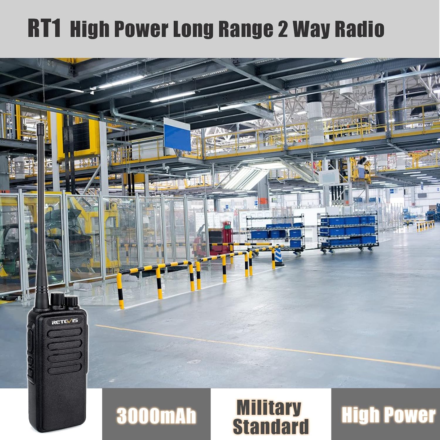 Retevis RT1 Radios Walkie Talkies Long Range,High Power Heavy Duty 2 Way Radio with 3000mAh Rechargeable,VOX Emergency Alarm Walkie Talkies for Adults(4 Pack)