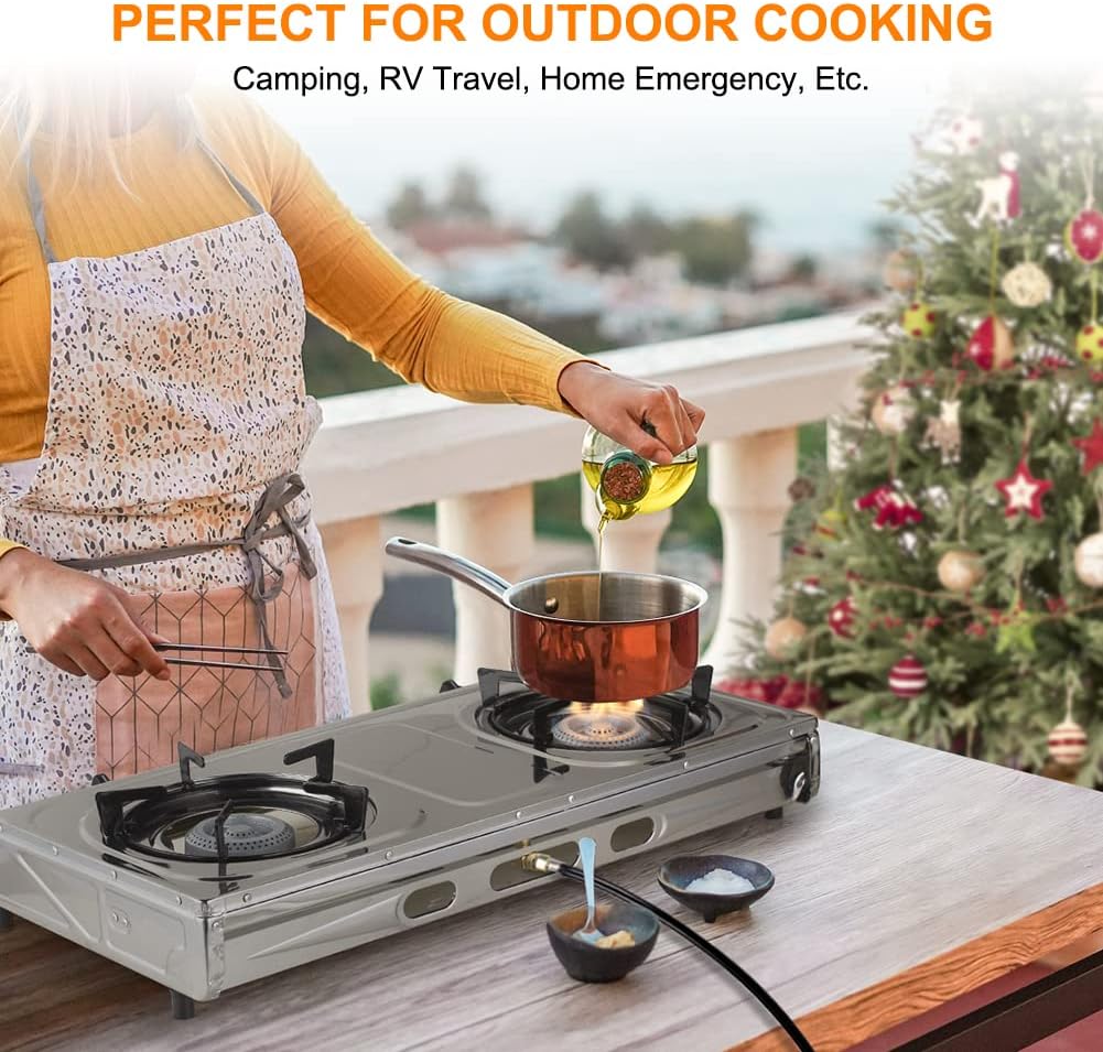 Camplux Camping Stove 2 Burners 19,600 BTU, Stainless Steel Gas Stove with Auto Ignition