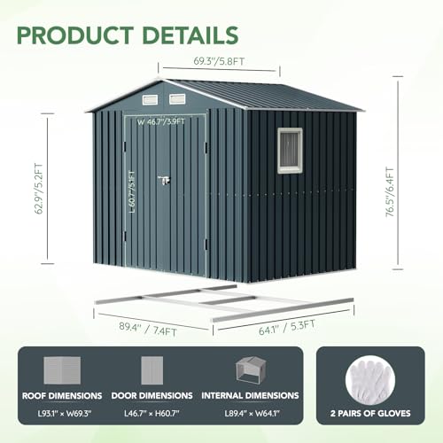 10X12X7.5 FT Outdoor Steel Storage Shed with Lockable Doors, 2 Windows, Transparent Roof Panels (Wood Panels & Frame Floor Not Included), Ideal for Patio Storage,Garbage Can, Chicken Coop，Brown