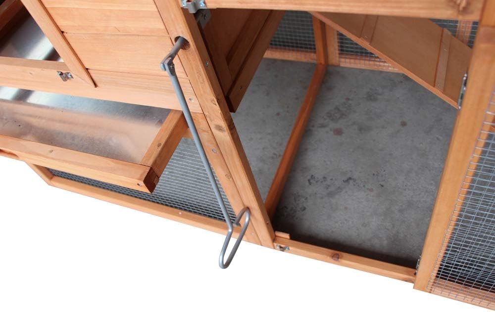 Outdoor Wooden Chicken Coop,Multi-Level Hen House, WaterproofPet Rabbit Hutch Chiken Coop Cage Hen House Poultry Cage with Ramps, Run, Nesting Box, Wire Fence (75‘’)