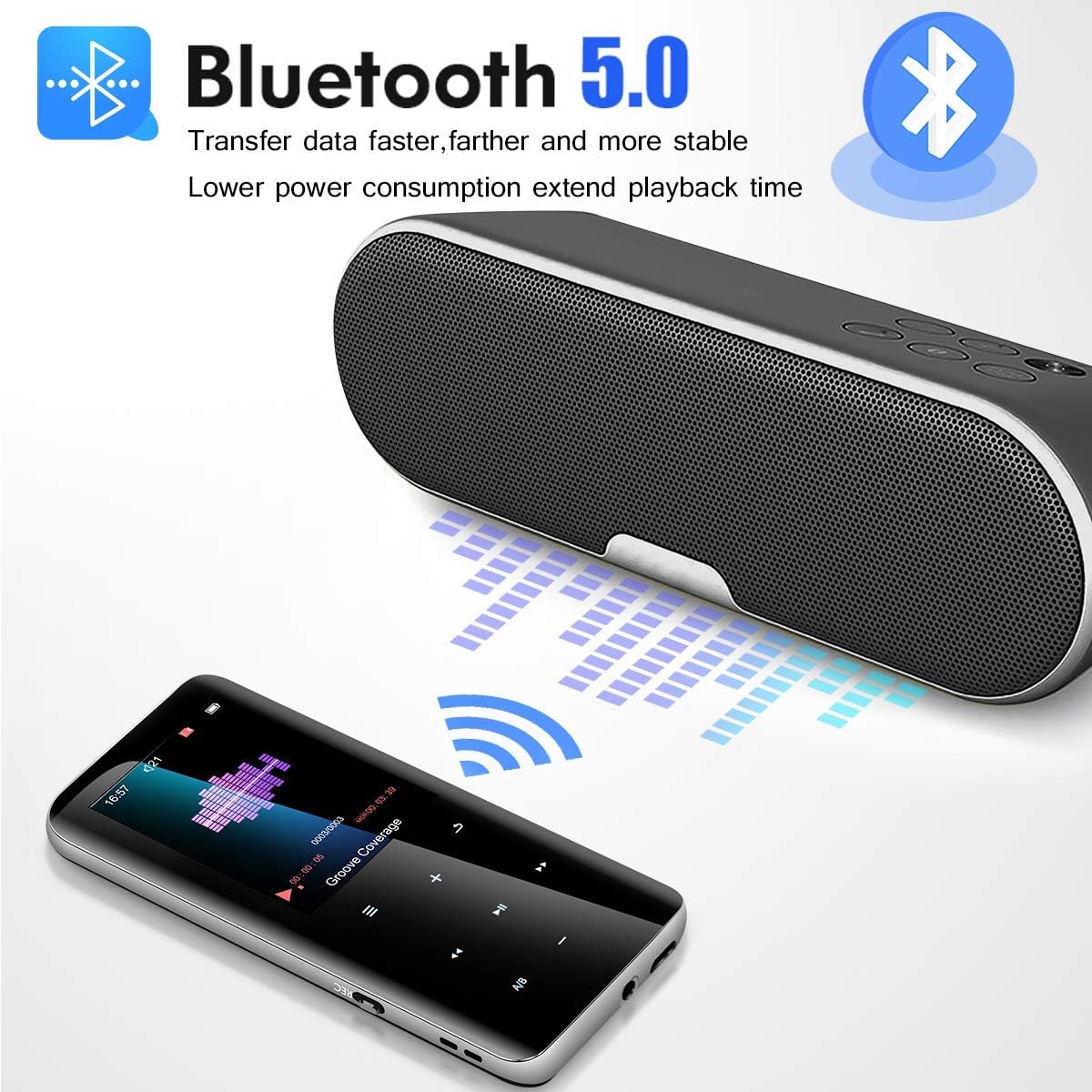 32GB Mp3 Player with Bluetooth 5.0 - Portable Digital Lossless Music Player for Walking Running,Super Light Metal Shell Touch Buttons with TF Card Expansion, Pack of 2