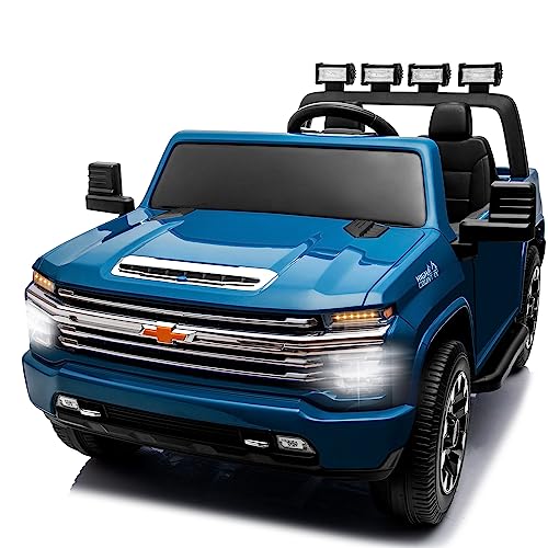 Track Seven 24V Ride on Car for Kids,Licensed Silverado HD 2 Seater Electric Car,Kids 24V 2 Seater Ride On Car with Remote Control,24V Ride on Truck,Music,ABC,Electric Vehicle, Blue