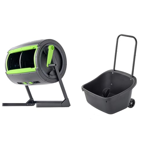 Maze 65 Gallon Two Stage Compost Tumbler with Large Double Doors and Open Frame, Black and Green