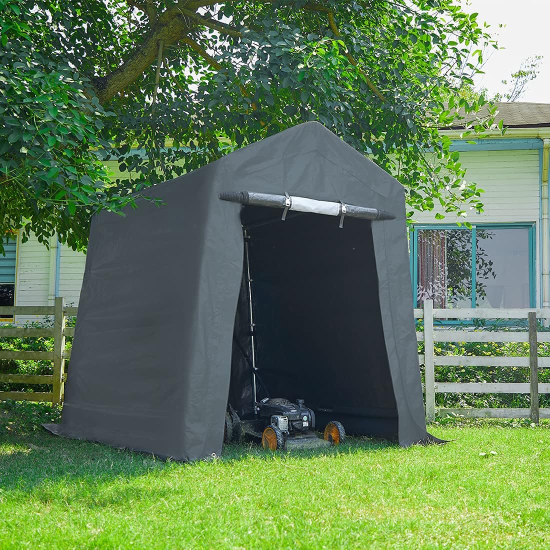 ADVANCE OUTDOOR 10x10 ft Heavy Duty Outdoor Patio Anti-Snow Portable Canopy Storage Shelter Shed Carport with 2 Roll up Zipper Doors & Vents for Snowmobile Garden Tools, Gray