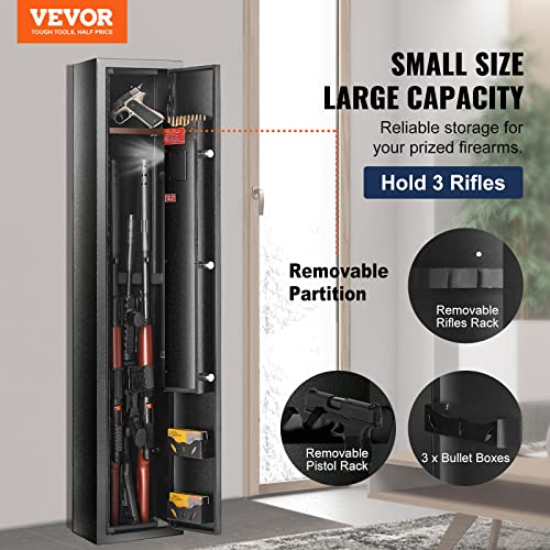 VEVOR 6-8 Rifles Gun Safe, Rifle Safe with Fingerprint & Digital Keypad Lock, Gun Storage Cabinet for Shotguns with Built-in Storage Locker, Removable Storage Shelf for Home Long Gun and Pistols