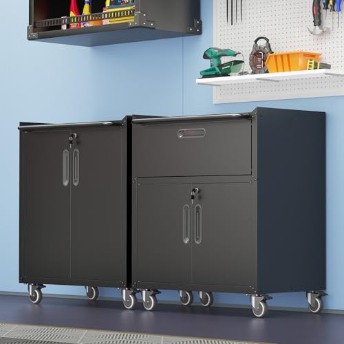 Garage Storage Cabinet Wall Cabinet with 2 Doors,Lockable Tool Cabinets Wall Mounted with Adjustale Shelves,Heavy Duty Steel Hanging Cabinets for Warehouse Kitchen Laundry,Assembly Required