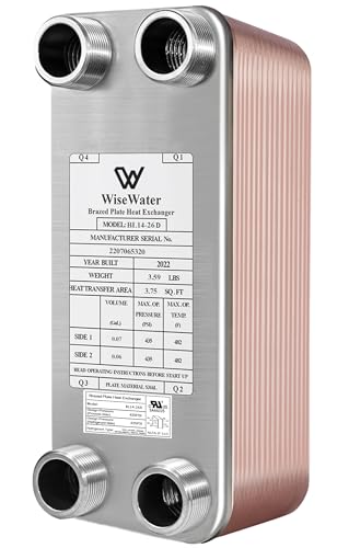 Brazed Plate Heat Exchanger Copper/SS316L 3"x8" 10-40 Plates 3/4" MPT Floor Heating, Water Heating, Snow Melting