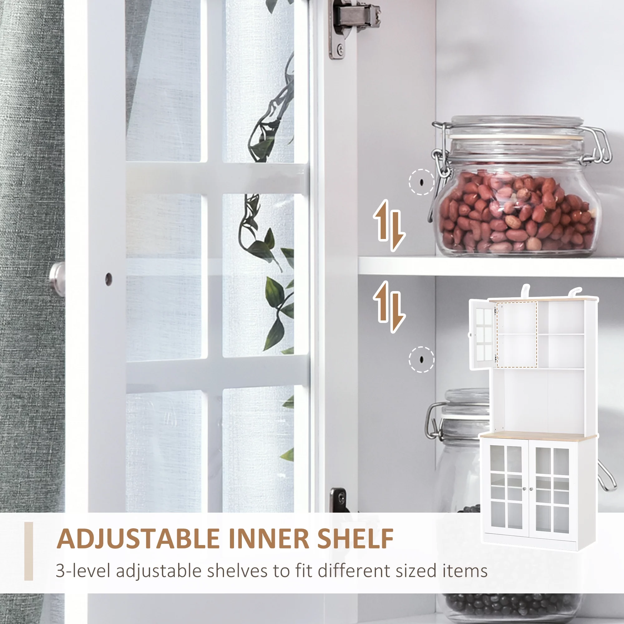 Homcom Kitchen Buffet with Hutch, Storage Pantry with 2 Cabinets, White