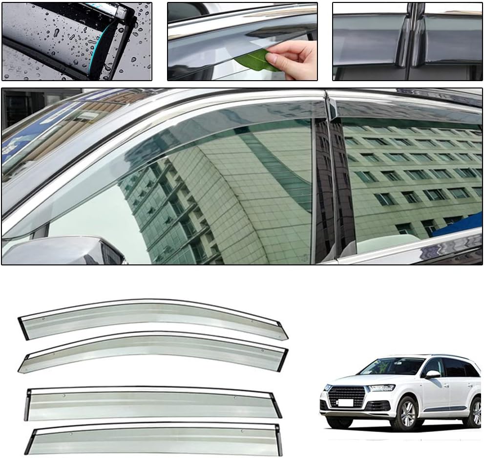 Side Window Deflectors for Audi Q5 2010-2018 4PCS Car Window Visor Sun Rain Smoke Vent Shade Tape-On Outside Visors