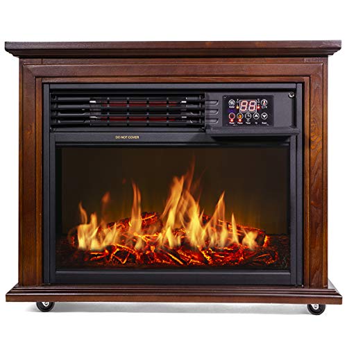 XtremepowerUS 1500W Electric Fireplace w/Remote & Timer Infrared Quartz Wheels Space Heater Wall Firebox Indoor Stove Room Fake Place