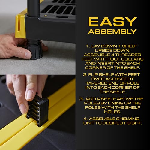 CX Black & Yellow®, 5-Tier Heavy Duty Plastic Storage Shelving Unit, 200lbs/shelf (72”H x 48”W x 20”D), for Indoor/Outdoor Organization, Modular Rack