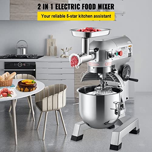 VEVOR Commercial Food Mixer, 8.5Qt Capacity, 450W Dual Rotating Dough Kneading Machine with Food-grade Stainless Steel Bowl, Security Shield & Timer Included, Baking Equipment for Restaurant Pizzeria