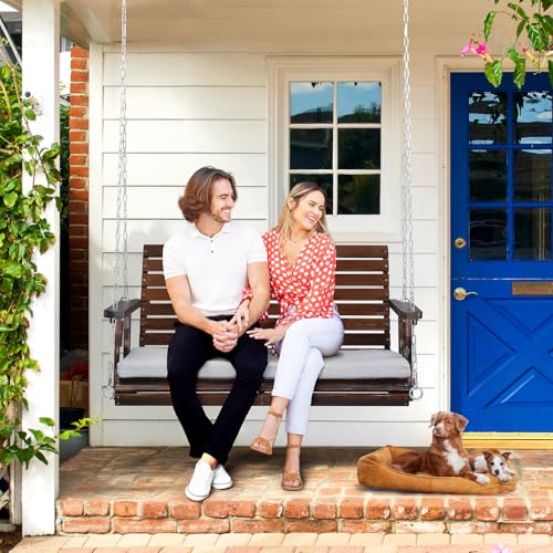 VINGLI Heavy Duty 880 LBS Patio Wooden Porch Swing Outdoor with Extra Cushion, Farmhouse Hanging Bench Tree Swing with Adjustable Chains for Yard | Garden | Lawn | Balcony (5 FT, Rustic)