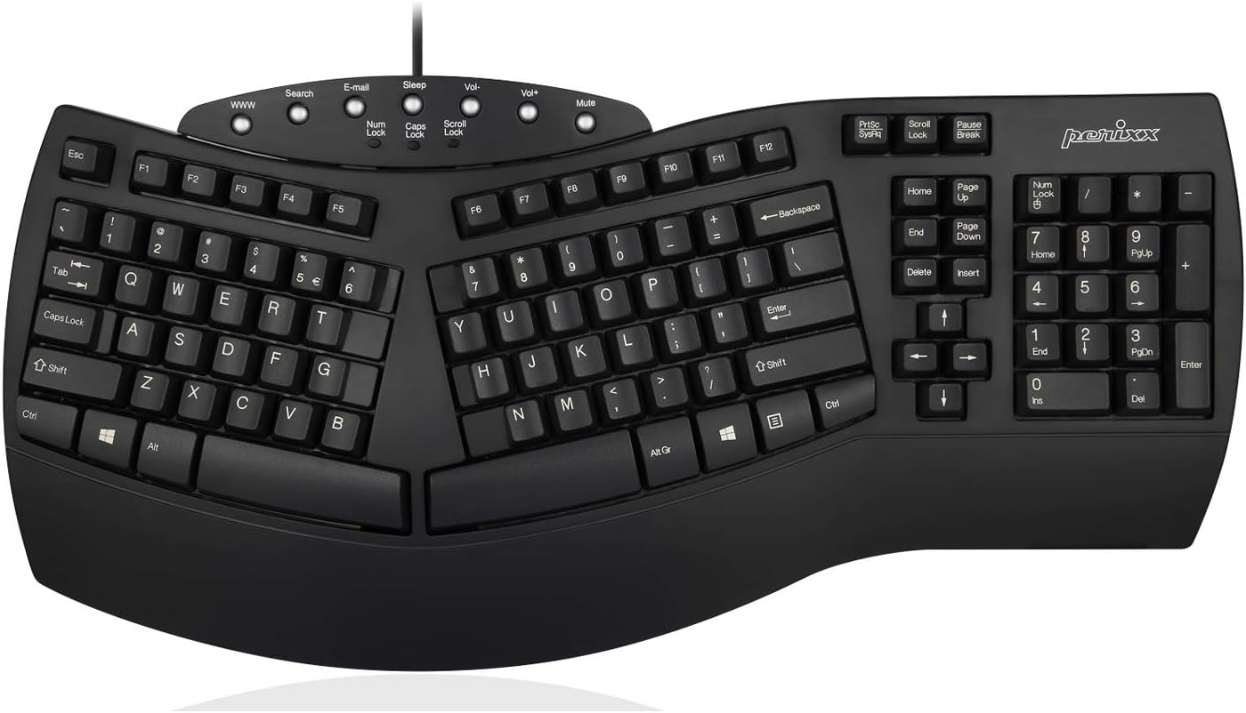 Perixx Periboard-512 Ergonomic Split Keyboard - Natural Ergonomic Design - Black - Bulky Size 19.09"x9.29"x1.73", US English Layout Pack of 2