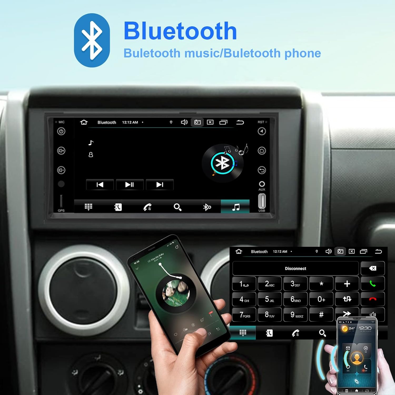 Android Car Stereo Radio for Jeep Commander/Wrangler 7 inch Touch Screen Head Unit Video Multimedia Player Support Carplay, Android Auto,Voice Control Steering Wheel Control with Bluetooth,WiFi