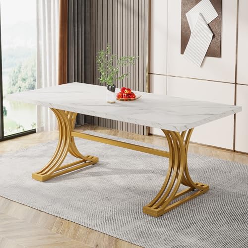 Tribesigns 63-Inch Rectangular Dining Table for 4 to 6, Kitchen Tables for Dining Room, Modern Dinner Table with Grey Table Top and Stylish Metal Legs (Only Table) (Grey+Black)