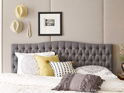 Elle Decor Celeste Tufted Upholstered Padded Headboard with Contemporary Button Tufting, Soft Linen-Textured Fabric, King Size, Beige Weave