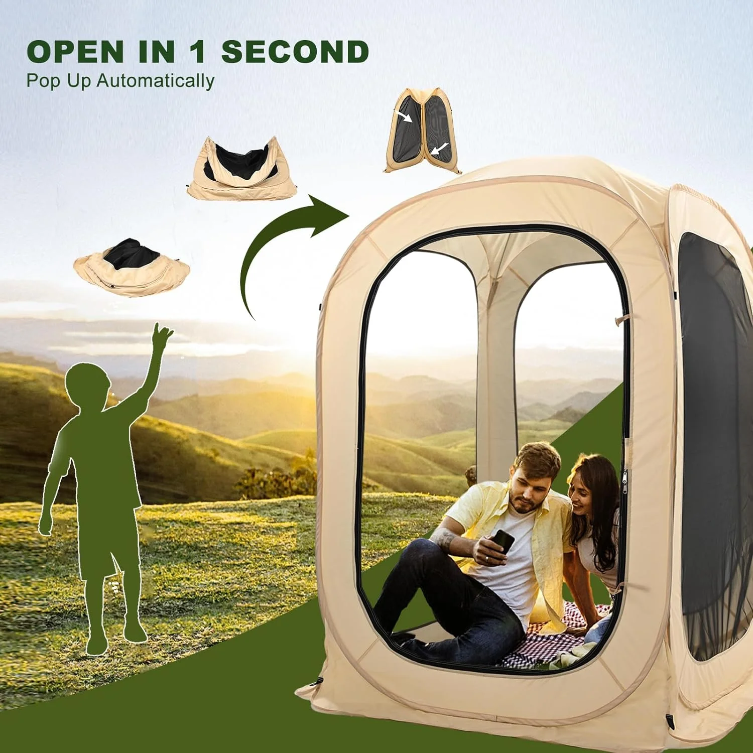 Sports Tent with Sealed Floor - Instant Tent Shelter - Outdoor Bubble Tent 1-6 Person - Rain Tent Camping Sun Shelter Pop Up