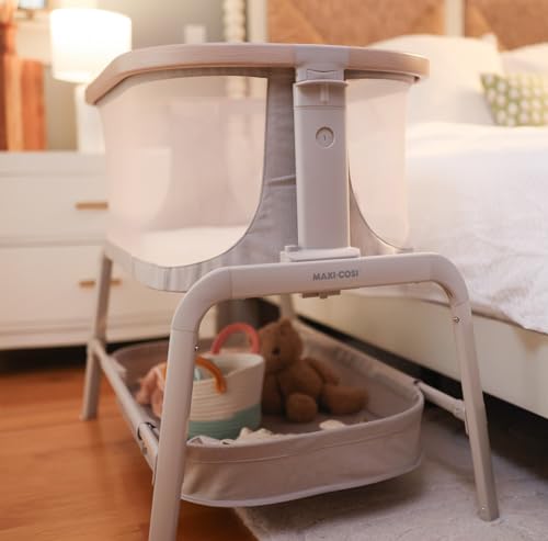 Maxi-Cosi Iora Bassinet Classic Oat: Portable Baby Bassinet, Infant Bedside Sleeper Crib, Height Adjustable, Breathable Mesh, Large Storage Basket