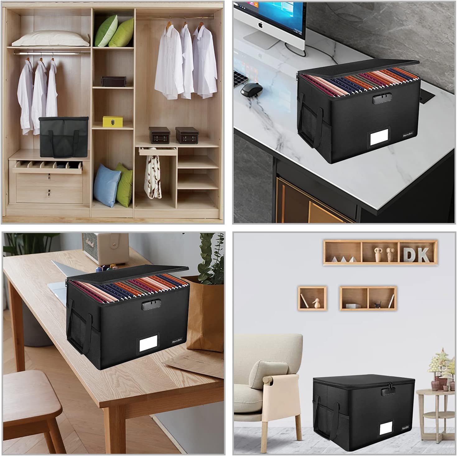 Fireproof Filing Cabinet File Box with Lock, Havcybin File Storage Organizer Box Fireproof Safes for Home Fire and Waterproof Portable Home Office Safe Bin Cabinet with Handle Pack of 2