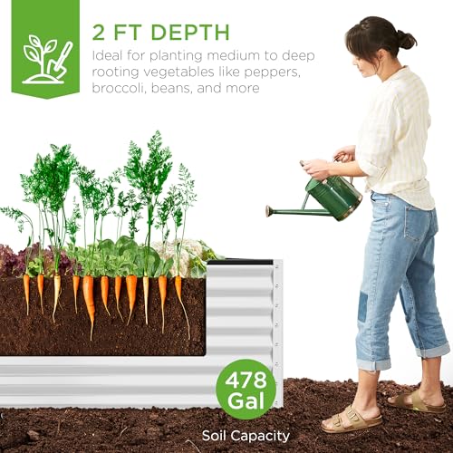 Best Choice Products 8x4x2ft Outdoor Metal Raised Garden Bed, Deep Root Planter Box for Vegetables, Flowers, Herbs, and Succulents w/ 478 Gallon Capacity - Gray