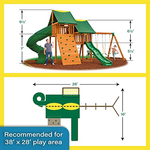 Sky Solid Cedar Wood Swing Set | Jungle Gym with Clubhouses, Rock Wall, Spiral Slide, Bottom Clubhouse, Wooden Step Ladder, Swings, and Accessories | Easy Assembly | Kids Playhouse | 1,250lbs - #5