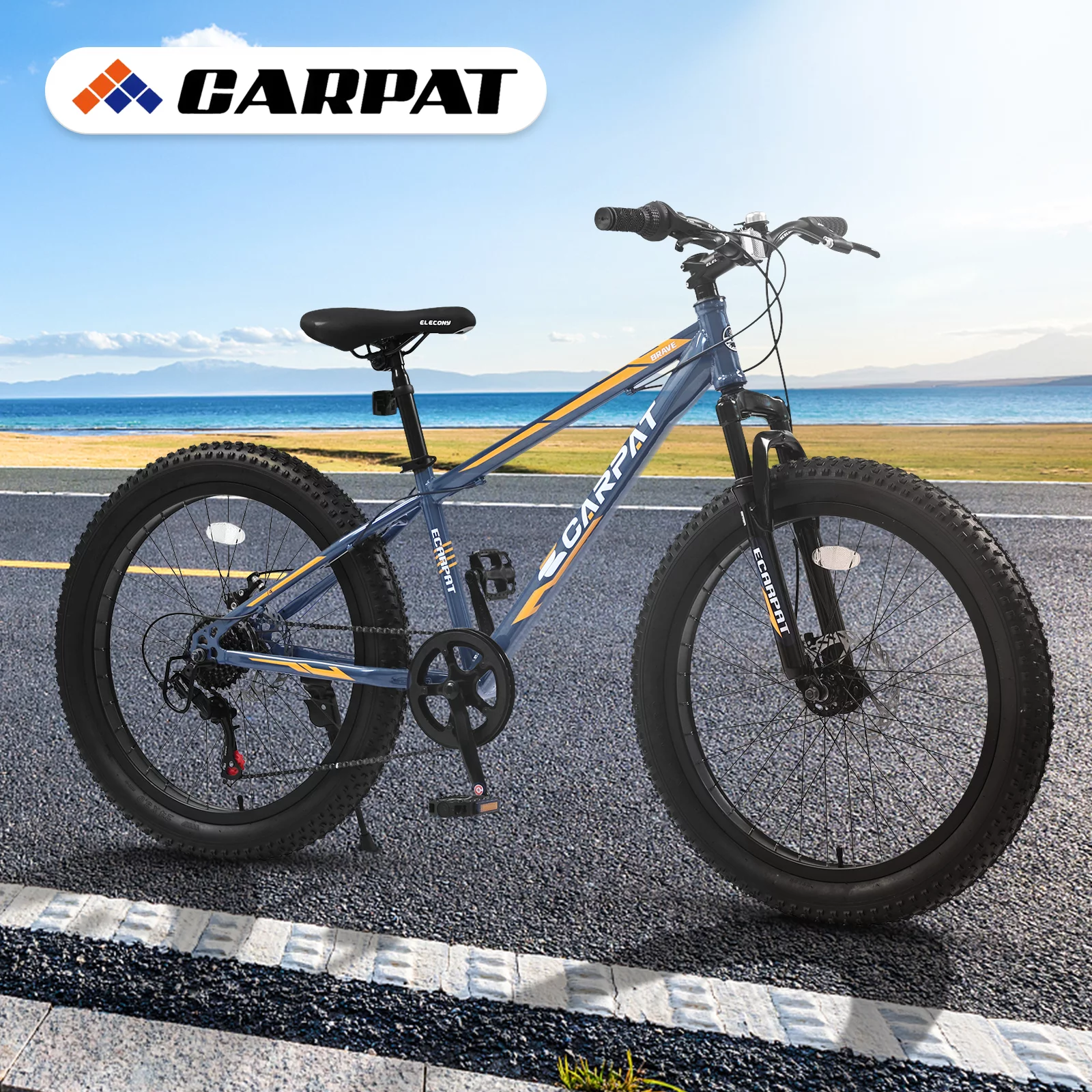 KEHOMY 24 Inch Fat Tire Bike Adult/Youth Full Shimano 7 Speeds Mountain Bike, Dual Disc Brake, High-Carbon Steel Frame, Front Suspension, Mountain Trail Bike, Urban Commuter City Bicycle
