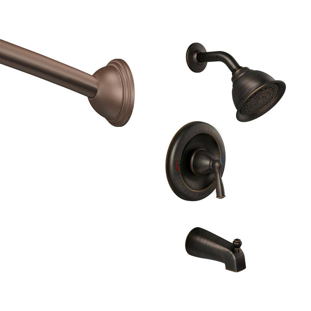 Moen Banbury Single-Handle 1-Spray 1.75 GPM Tub and Shower Faucet with Curved Shower Rod in Mediterranean Bronze