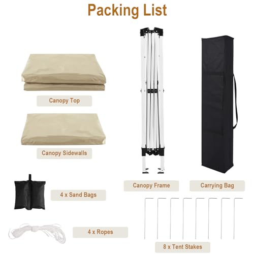 10x20 White Pop Up Canopy Tent Heavy Duty with 6 sidewalls Commercial Outdoor Party Tent Event Wedding Tents Instant Canopy Gazebo with Carry Bag UPF 50+ Waterproof Adjustable Height