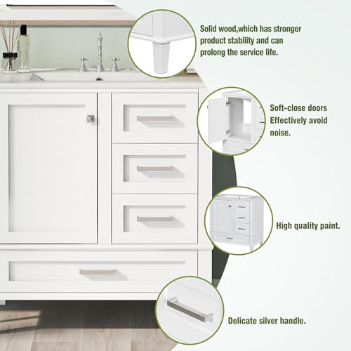 Harper & Bright Designs 30" Bathroom Vanity with Sink, Free Standing Single Basin Vanity Set with a Soft Closing Door and 3 Drawers, Solid Wood Bathroom Cabinet with Ceramic Basin for Bathroom, Green