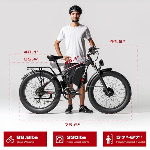 3000W Dual Motors Electric Bike for Adults, 52V 25Ah 26" Fat Tire Fast 36 mph up to 100 Miles Full Suspension Hydraulic Brake Class 3 AWD Off Road Mountain Hunting Ebike