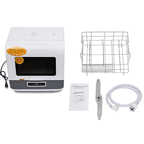 Portable Countertop Dishwasher, Mini Dishwasher with 5L Built-in Water Tank, 5-Program System, 360° Spray for Home, RV, Apartment