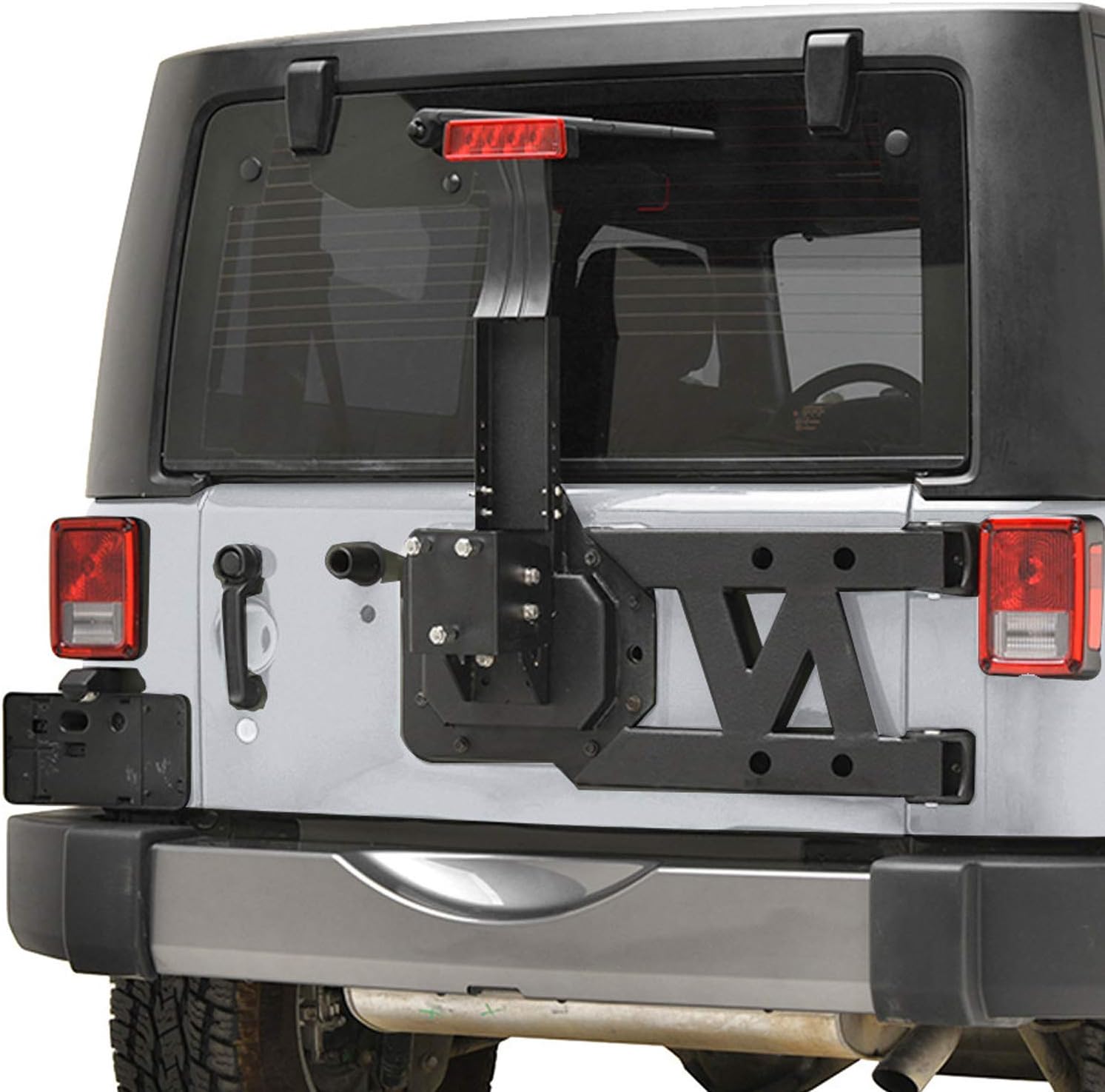 Tidal Fit for 2007-2018 Wrangler JK Tire Carrier with Third Brake Light Bracket.