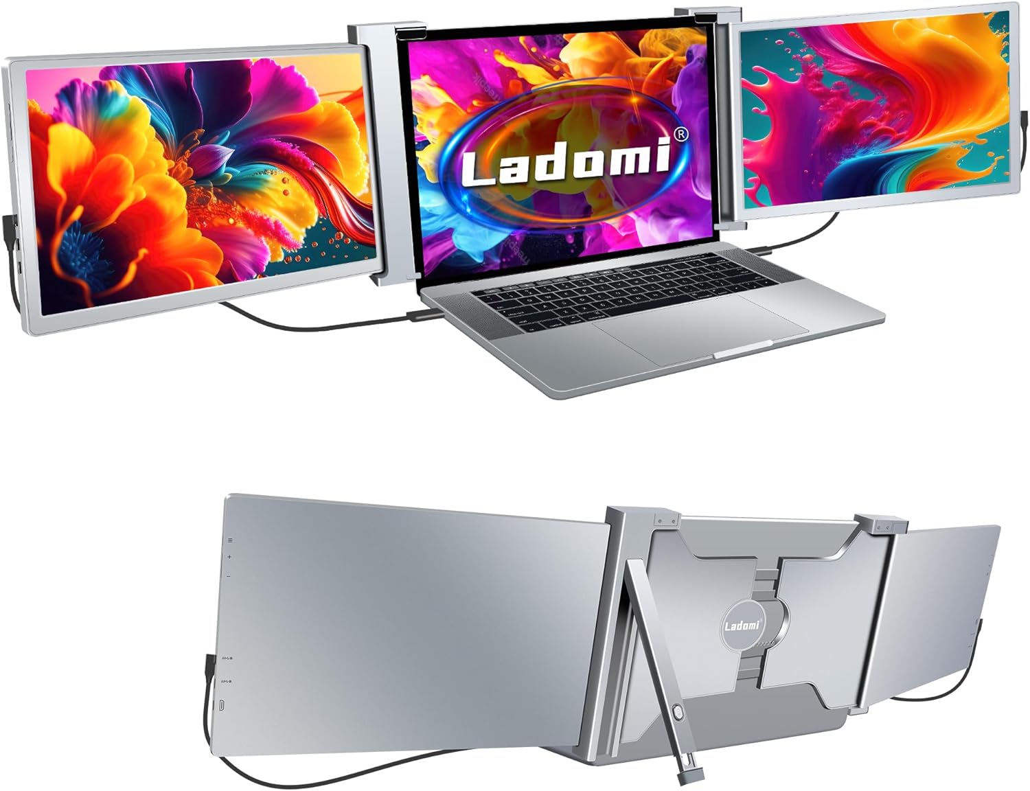 Triple Monitor for Laptop, 13.3" Dual Laptop Monitor Screen Extender, HD 1080P IPS Portable Monitor for 13.3"-17.3" Laptop & Switch/Xbox, Plug and Play for Windows/MAC - S13 Gray