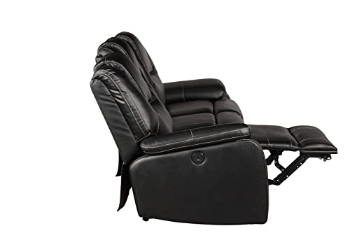 3 Pieces Power Reclining Sofa Set with Armchair, Loveseat and 3-Seat Sofa, Faux Leather Upholstered Couch Set with 2 Cup Holders and Headrest for Living Room, Black