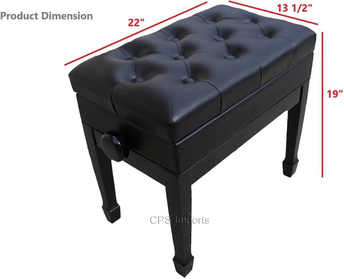 Genuine Leather Adjustable Artist Piano Bench Stool in Ebony with Music Storage