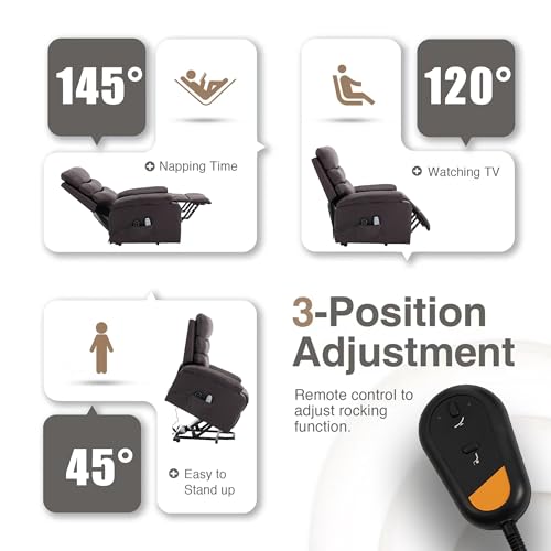 Power Lift Recliner Chair PU Leather with Heat Massage for Elderly,Electric Power Recliner Chair with 2 Remote for Seniors for Small Space,Black
