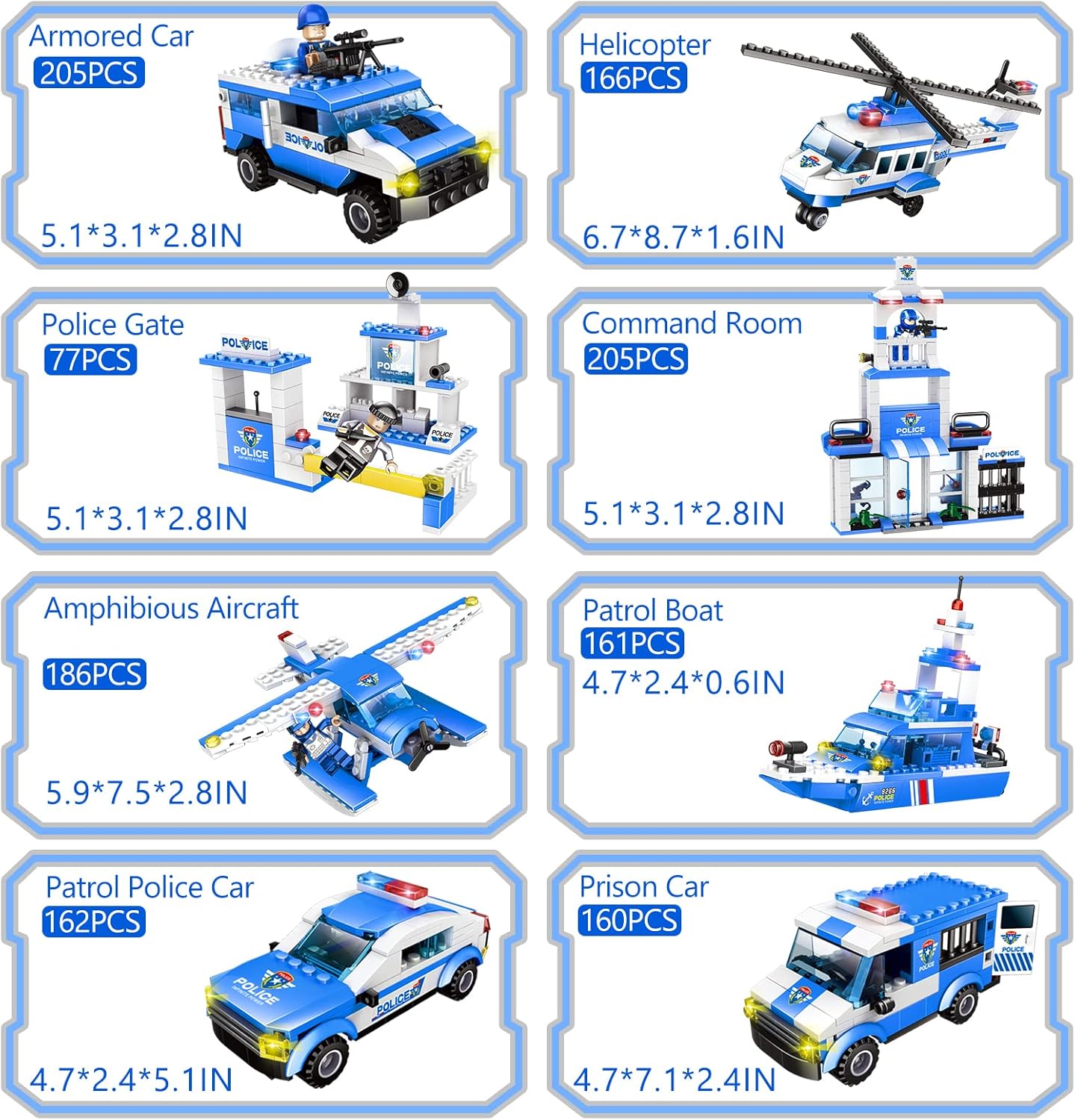 1122 Pieces City Police Station Building Kit & SWAT Mobile Command Center Truck Building Toy with Helicopter, Police Car, Patrol Boat Best Learning and Roleplay Toys Gift for Boys and Girls Age 6-12