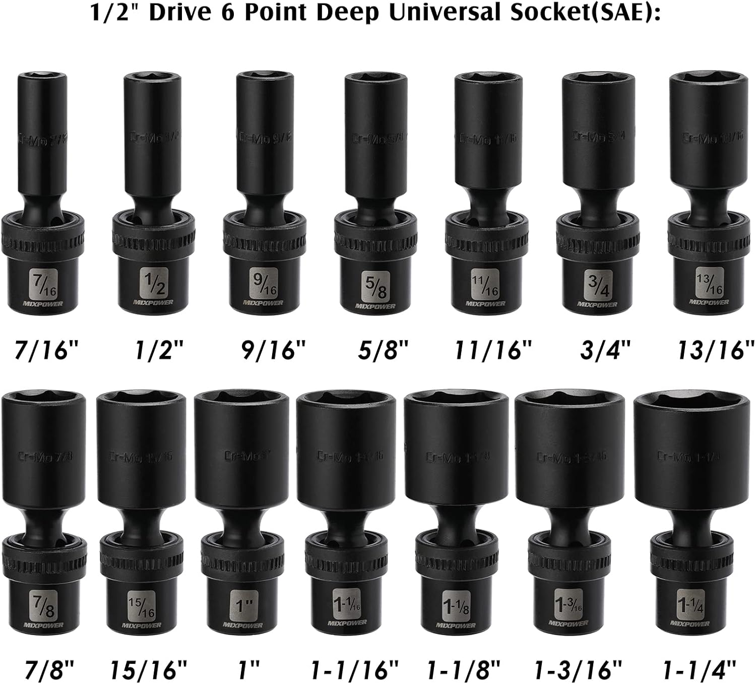 MIXPOWER 10-piece 3/8" Drive Shallow Universal Impact Socket Set, Metric,10-19mm, Swivel Socket with Flexible Wobble, CR-MO