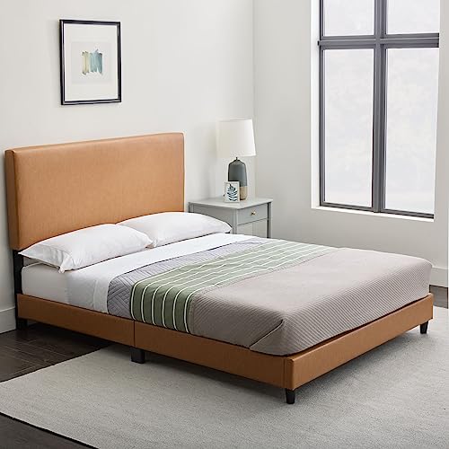 Edenbrook Platform Bed with Headboard – No Box Spring Needed – Faux Leather Upholstered Platform Bed Frame – Low Profile – Easy Assembly – Black – Full Size