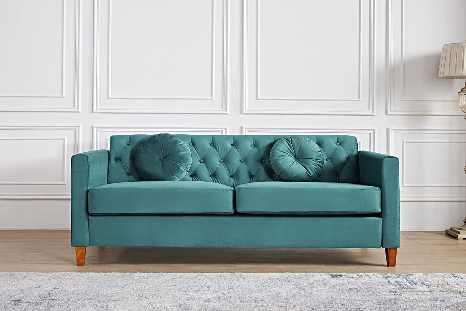 US Pride Furniture Soft Elegant High Density Foam 79.5'' Wide Emerald Green Velvet Living Room Tight Back Removable Cushion & Solid Wood Legs (S5536-5541) Sofas