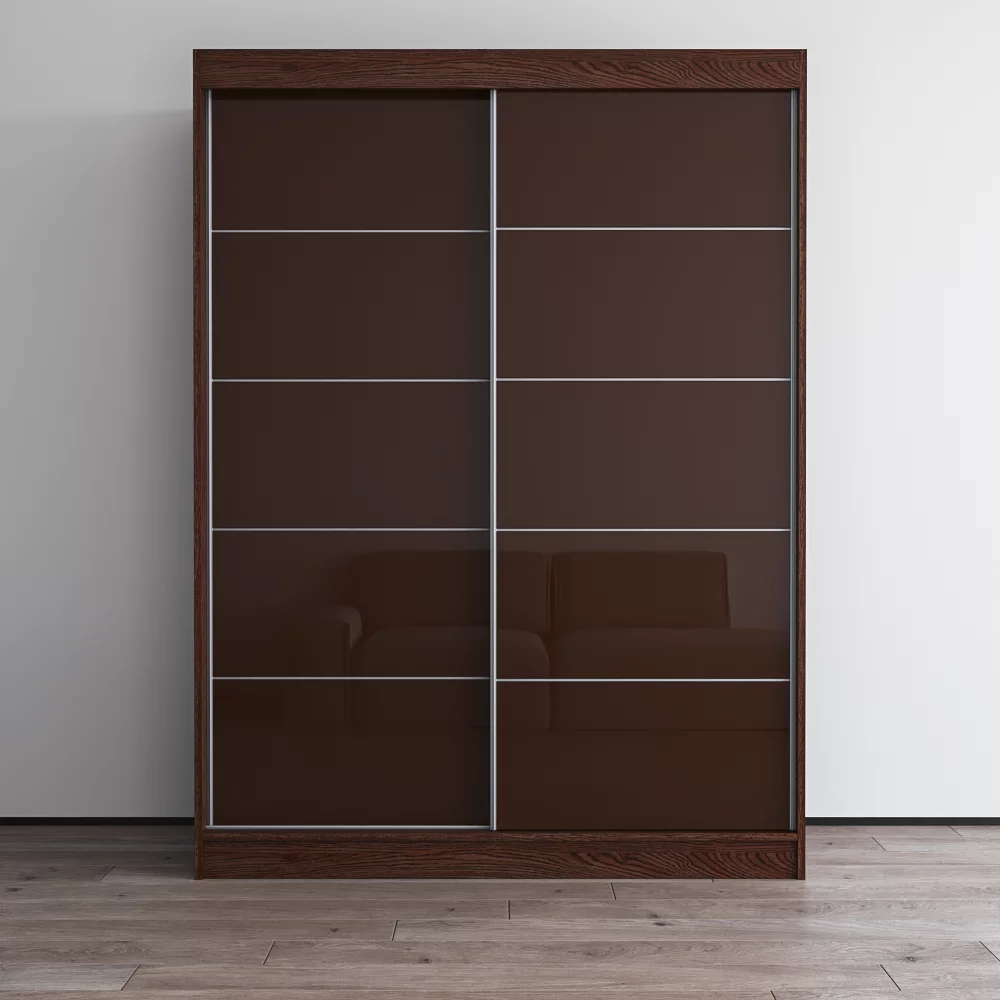 Aria 2 Door 59" Wide Modern High Gloss Wardrobe Armoire, Wenge