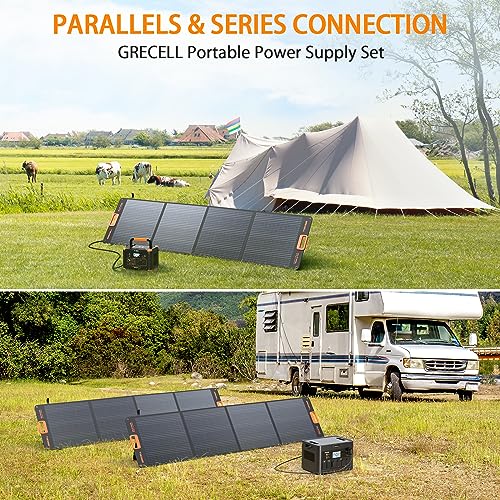 GRECELL Portable Power Station 2400W Solar Generator with 2 * 100W Solar Panel, 1843Wh UPS Backup LiFePO4 Battery Power Supply with 11 Outlets(4 2400W AC Outlets,2 PD100W) for Home CPAP Camping RV