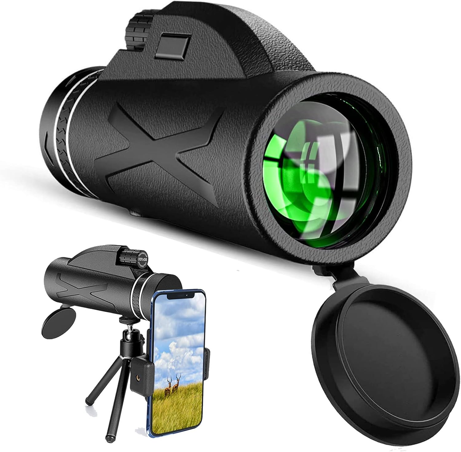80X100 Monocular Telescope - with Smartphone Stand & Tripod, High Power Monocular HD Bifocal Scope Portable Waterproof & Anti-Fog, BAK4 Prism for Animal Bird Watching Hunting Camping Tourist Scenery