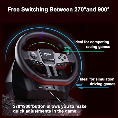 PXN - V9 Gen2 Racing Wheel - 270&900° Car Sim, 3 Pedals, H Shifter, APP Support, Vibration Feedback - Gaming Steering Wheel for PC, PS3, PS4, Xbox One, Xbox Series X/S