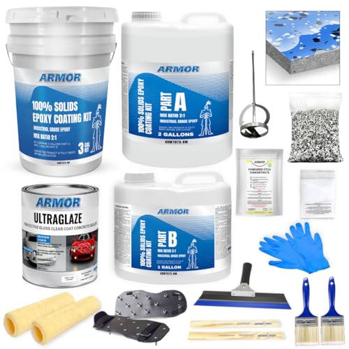 Garage Epoxy Floor Kit – 100% Solids - 2 Part Industrial-Grade Coating w/UltraGlaze Topcoat | DIY Slip & Hot Tire Resistant | 300 Sq Ft - Blue - 17 pc kit