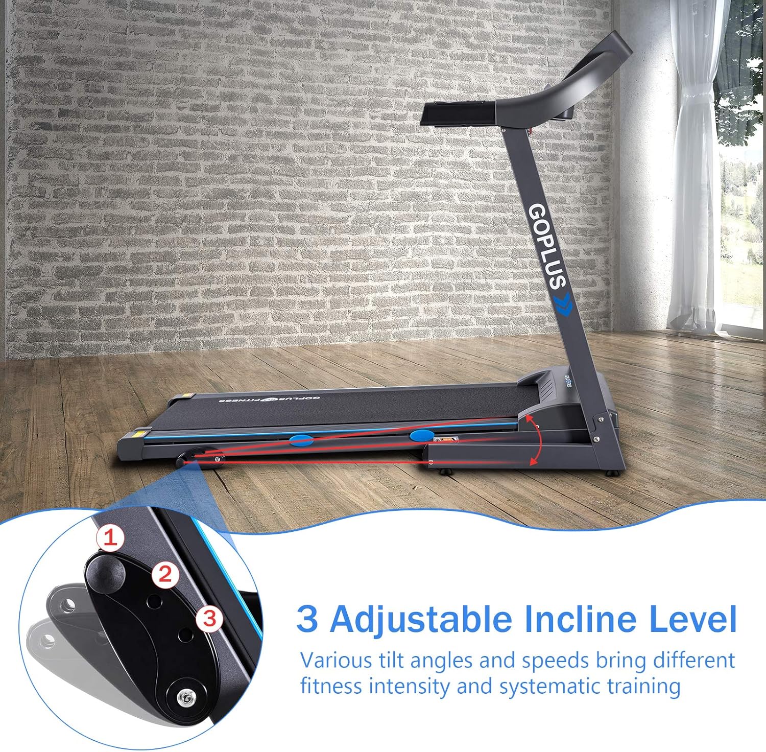Goplus 2.25HP Folding Treadmill with Incline, Electric Treadmill, Walking Running Jogging Fitness Machine with Blue Backlit LCD Display for Home & Gym Cardio Fitness