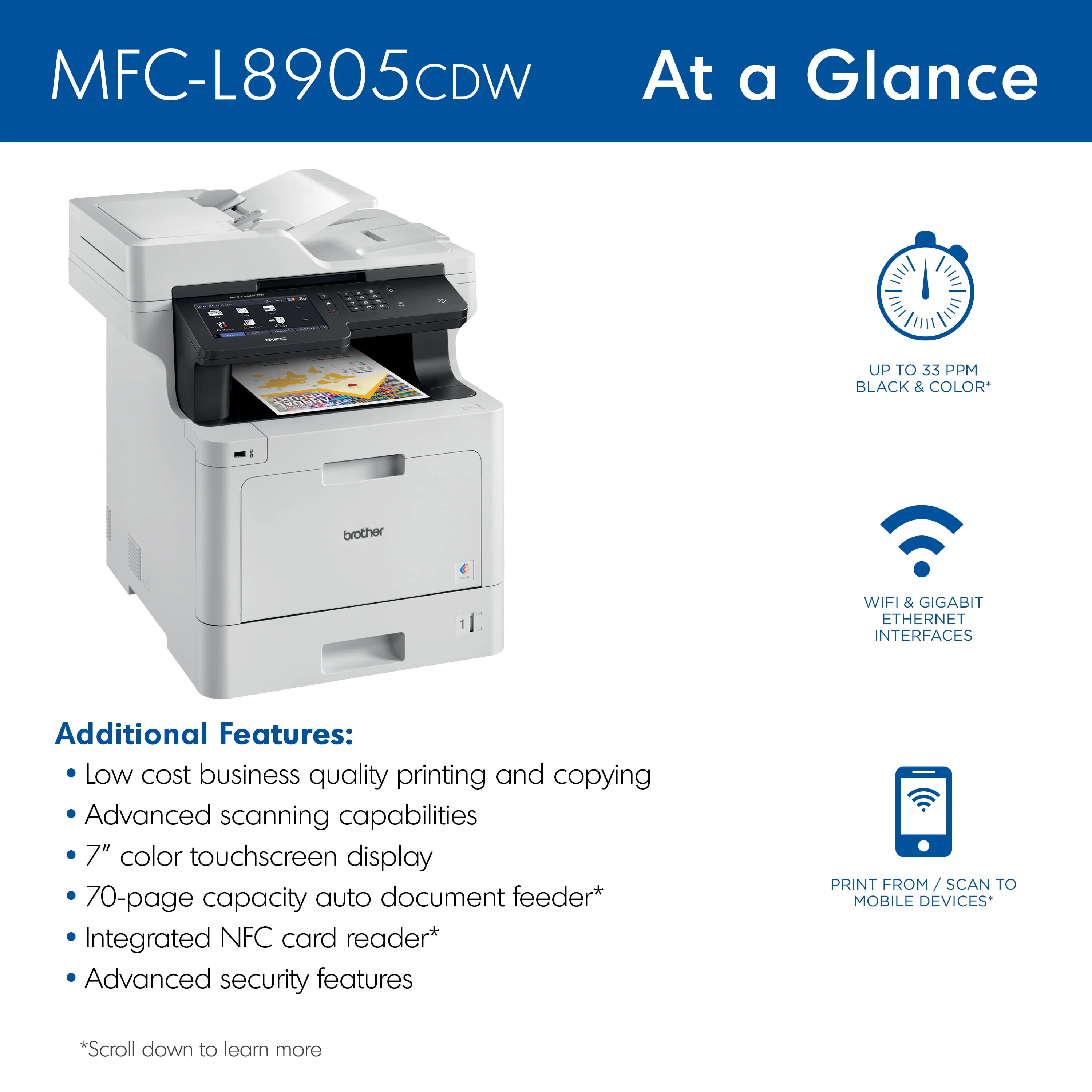 Brother MFC‐L8905CDW Business Color Laser All‐in‐One Printer with Low‐cost Printing, Duplex Print / Copy / Scan, and Wireless Networking