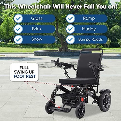 Fold and Travel Electric Wheelchairs for Adults Elderly Lightweight Power Wheel Chair Motorized (Blue, 17 Inches Seat Width)