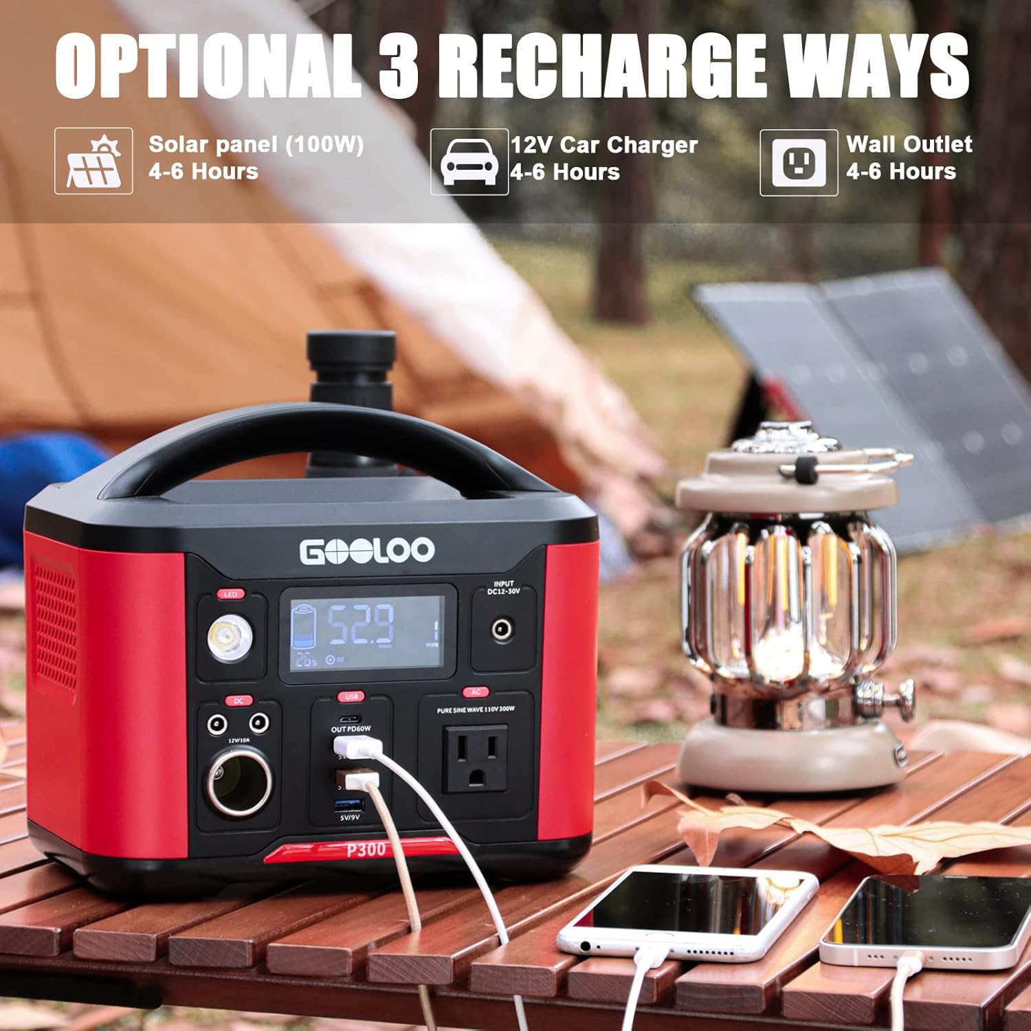GOOLOO Portable Power Station P600, 626Wh Outdoor Generator with 110V/600W (Peak 1200W) AC Outlets & LED Flashlight, SuperSafe Backup Lithium Battery for Outdoor RV/Van Camping, Emergency